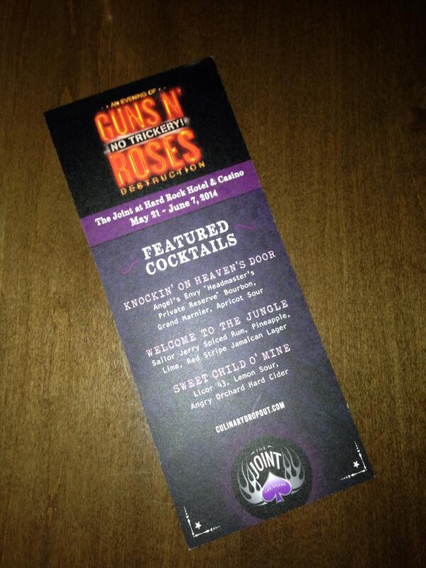 Guns N Roses Cocktail Menu At Culinary Dropout At Hard Rock Casino Las Vegas