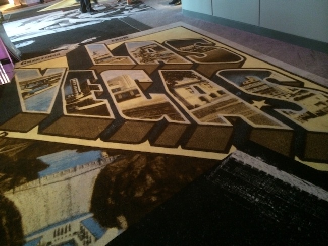 Welcome To Las Vegas Vintage Postcard Carpet at SLS Las Vegas